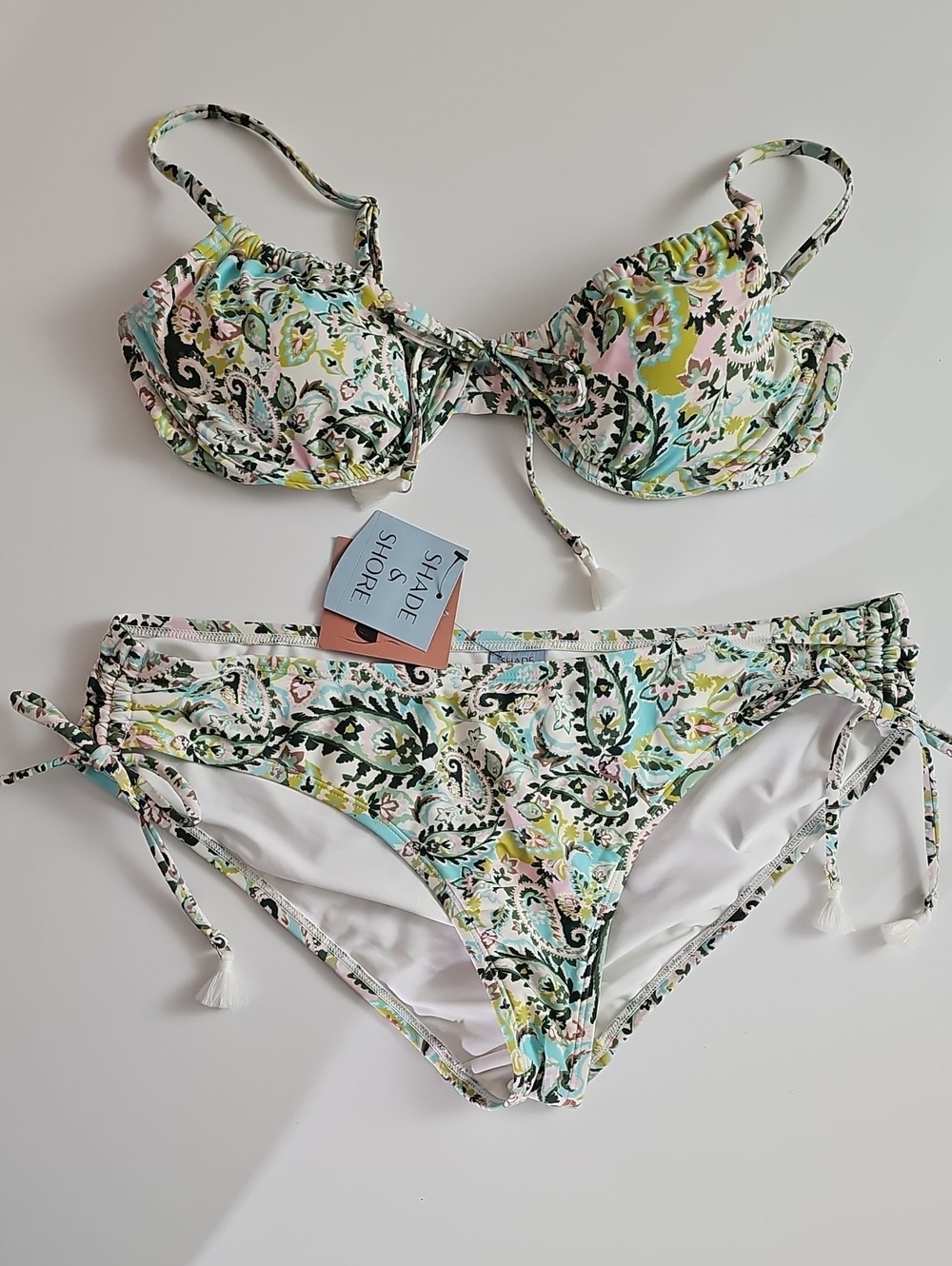 Shade & Shore Women's L Paisley Print Tassel Underwire Bikini Set